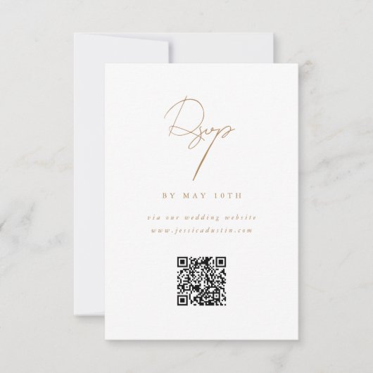 QR-code Website legant minimalistisch script goud RSVP Kaartje (Voorkant)