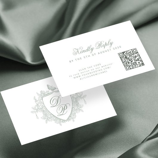 QR-code website monogram saliegroen bruiloft Informatiekaartje