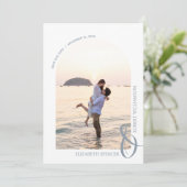 QR Code Weddenschap Foto Dusty Blue Save The Date (Staand voorkant)