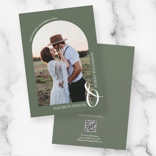 QR Code Weddenschap Foto Sage Green Save the Date