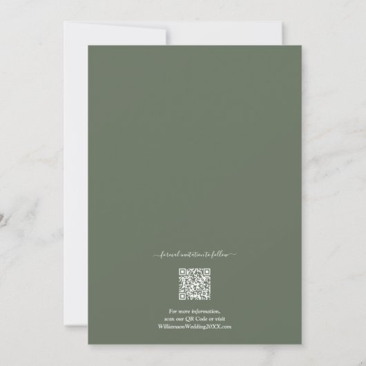 QR Code Weddenschap Foto Sage Green Save the Date (Achterkant)