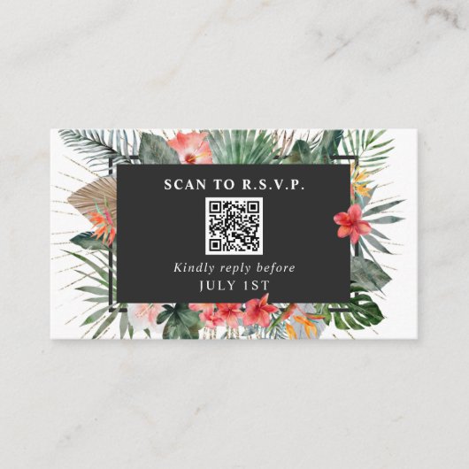 QR Code Weddenschap RSVP Tropische Floral Informatiekaartje (Voorkant)