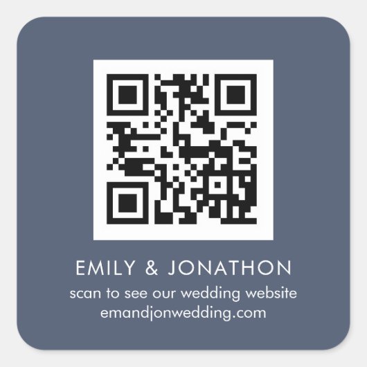 QR Code Weddenschap Website Names Dusty Navy Blue Vierkante Sticker (Voorkant)