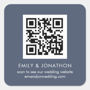 QR Code Weddenschap Website Names Dusty Navy Blue Vierkante Sticker