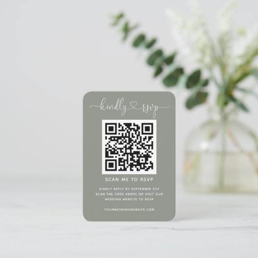 QR Code Weddenschap Website RSVP Sage Green Foto Informatiekaartje (Staand voorkant)