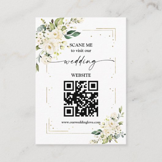 QR Code Weddenschap Website White Floral Gold Encl Informatiekaartje (Voorkant)