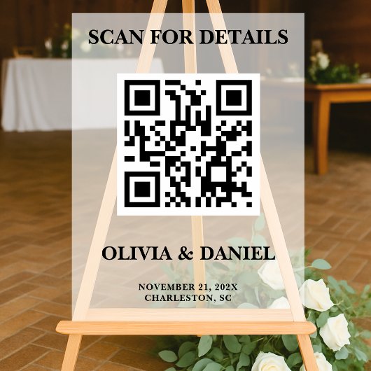 QR Code Wedding Info Frosted Acryl Bord
