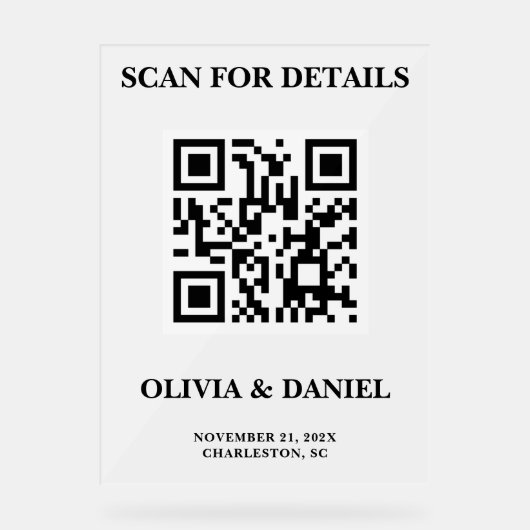 QR Code Wedding Info Frosted Acryl Bord (Voorkant)