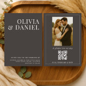 QR Code Wedding Mocha Brown Minimalist Photo  Kaart