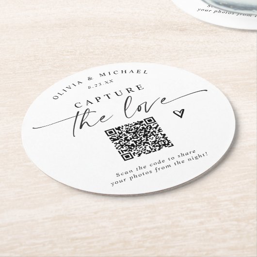 QR Code Wedding Modern Elegant Photo Sharing Ronde Kartonnen Onderzetter (Gebogen)
