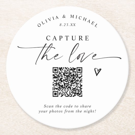 QR Code Wedding Modern Elegant Photo Sharing Ronde Kartonnen Onderzetter (Voorkant)