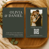 QR Code Wedding Olive Green Minimalist Photo Kaart