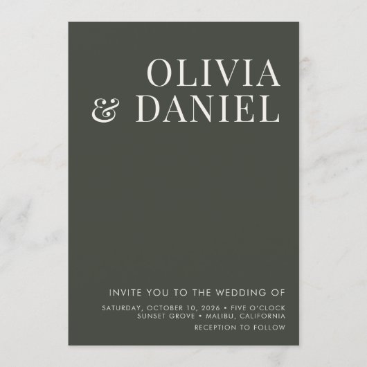 QR Code Wedding Olive Green Minimalist Photo Kaart (Voorkant)