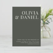 QR Code Wedding Olive Green Minimalist Photo Kaart (Staand voorkant)