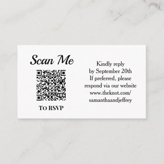 QR Code Wedding Online RSVP Black and White Informatiekaartje (Voorkant)