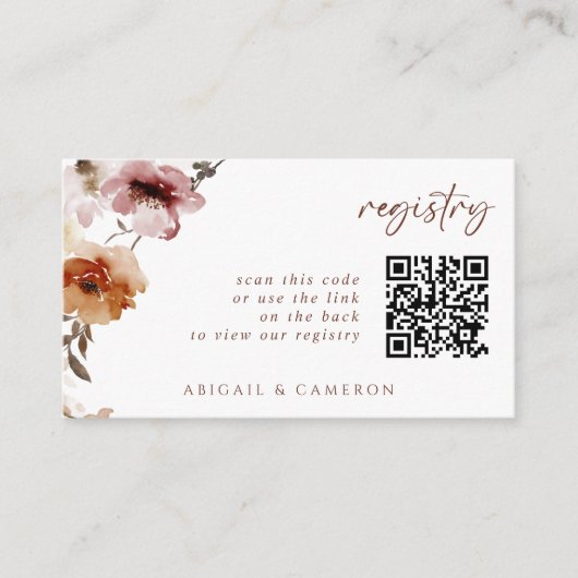 QR Code Wedding Registry Kaart Terracotta Floral (Voorkant)