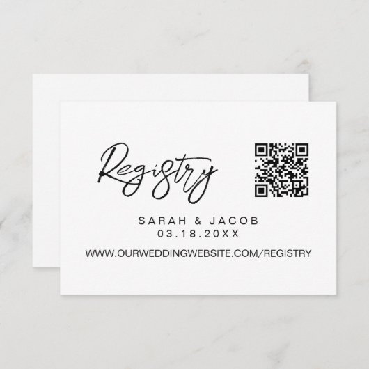 QR code wedding registry Modern script custom Informatiekaartje (Voorkant / Achterkant)