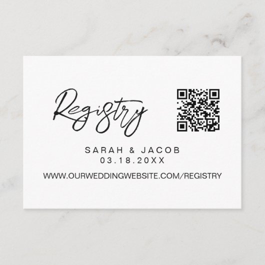 QR code wedding registry Modern script custom Informatiekaartje (Voorkant)