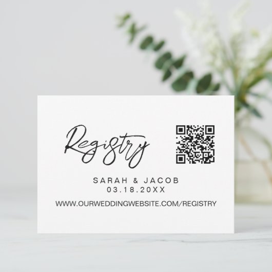 QR code wedding registry Modern script custom Informatiekaartje (Staand voorkant)