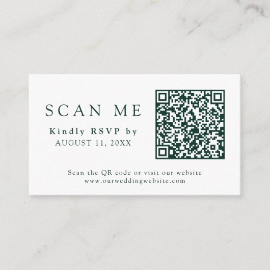 QR Code Wedding Website Emerald Green Wedding RSVP Informatiekaartje (Voorkant)