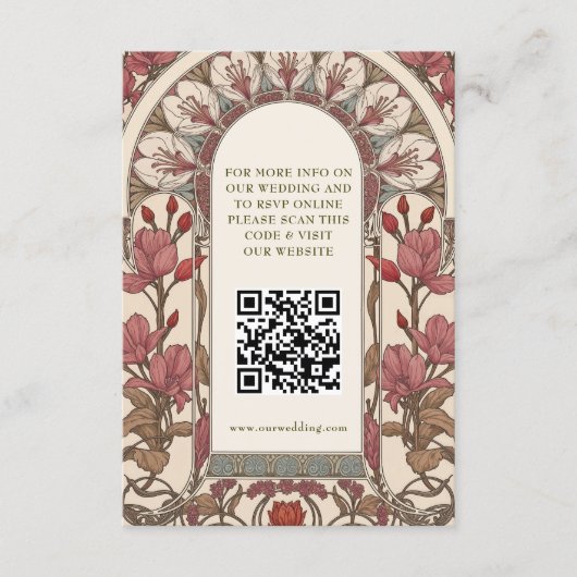 QR Code Wedding Website Info Art Nouveau Informatiekaartje (Voorkant)