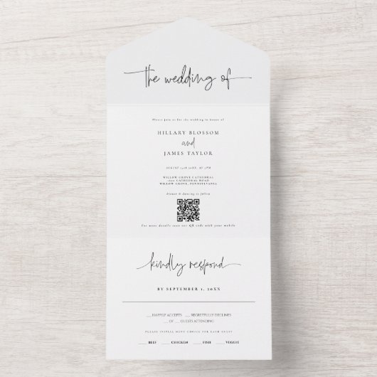 QR Code Whimsical Modern Foto van de bruiloft All In One Uitnodiging (Binnen)