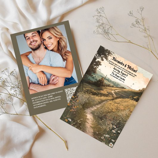 QR Code Whimsical Rustieke Wildflower Meadow Bruil Kaart