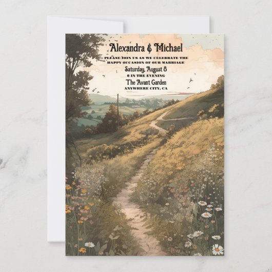 QR Code Whimsical Rustieke Wildflower Meadow Bruil Kaart (Voorkant)