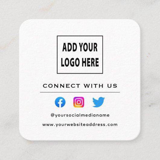 QR Code White Black volgen scannen naar verbinding Vierkante Visitekaartje (Voorkant)