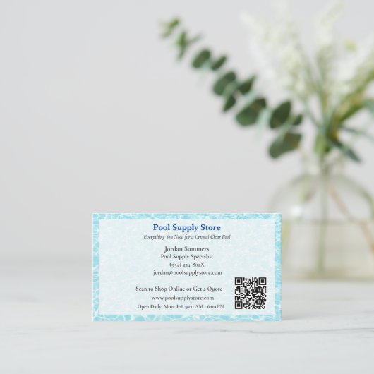 QR Code White Blue Swimming Pool Contractor   Visitekaartje (Staand voorkant)