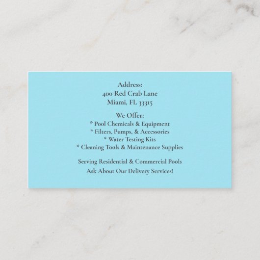 QR Code White Blue Swimming Pool Contractor Visitekaartje (Achterkant)