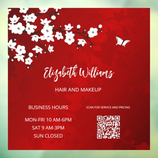 QR-code | White Cherry Blossom Red Raamsticker (Vel 3)