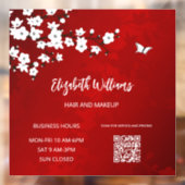 QR-code | White Cherry Blossom Red Raamsticker (Vel 2)