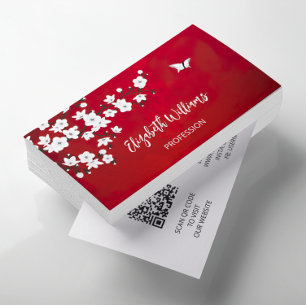 QR-code   White Cherry Blossom Red Visitekaartje