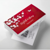 QR-code | White Cherry Blossom Red Visitekaartje
