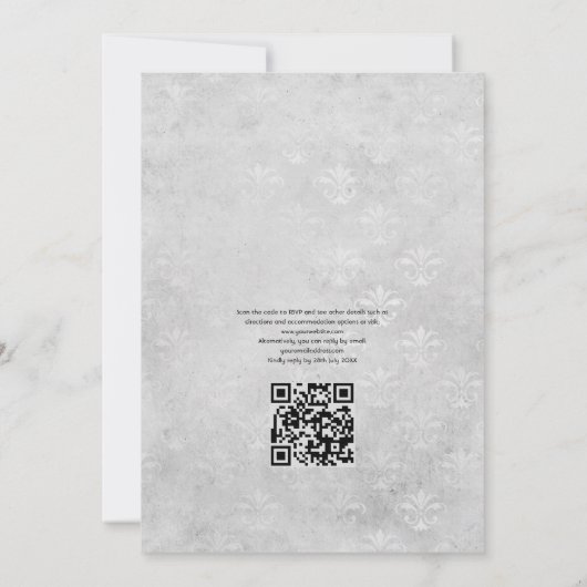 QR Code White Floral Gothic Wedding QR Kaart (Achterkant)