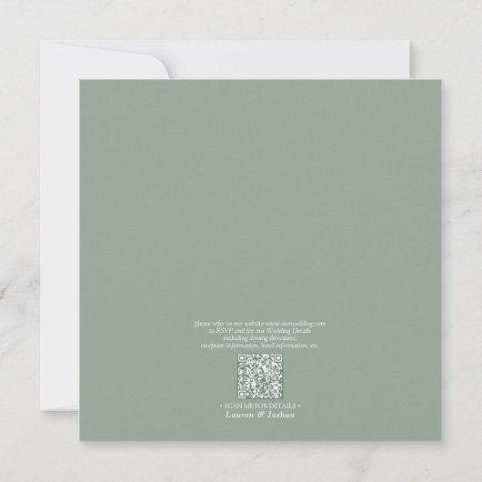 QR Code White Grey Green Floral Waterverf Script Kaart (Achterkant)