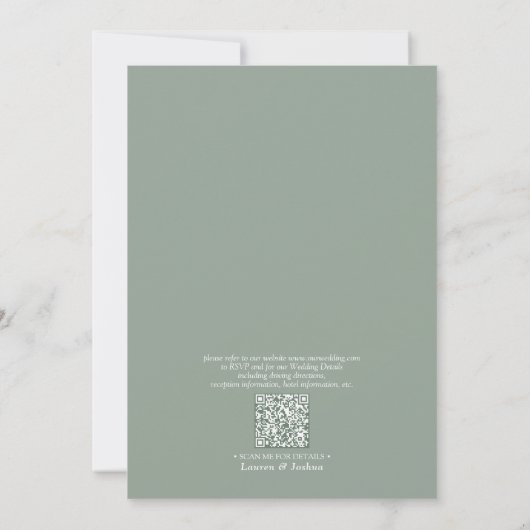 QR Code White Grey Green Floral Waterverf Weddensc Kaart (Achterkant)