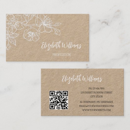 QR Code White Line Art over kraftpapier Visitekaartje (Voorkant / Achterkant)