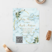 QR-code White Marble Baby Girl Shower Notitiekaartje (Voorkant / Achterkant in situ)