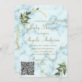 QR-code White Marble Baby Girl Shower Notitiekaartje (Voorkant / Achterkant)