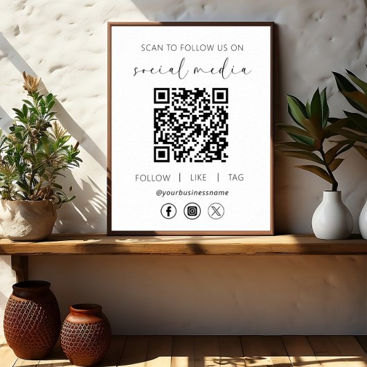 QR Code White Scan om ons te volgen op het sociale Poster