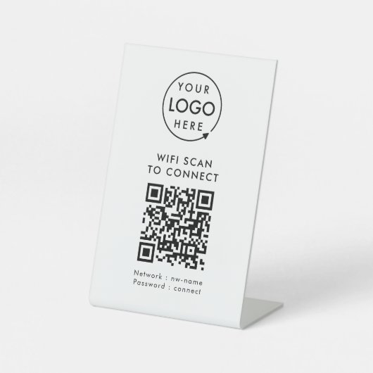 QR-code Wifi | Business Logo Scan to Connect Reclamebord Met Voetstuk (Voorkant)