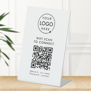 QR-code Wifi Business Logo Scan to Connect Reclamebord Met Voetstuk