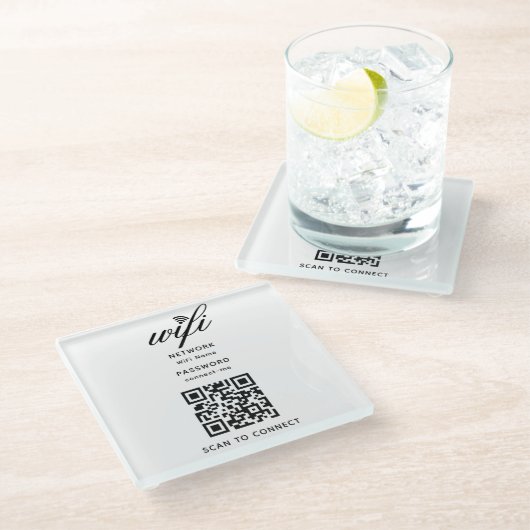 QR Code Wifi Internet Wachtwoord Hotel Glass Onder Glazen Onderzetter (Schuin)