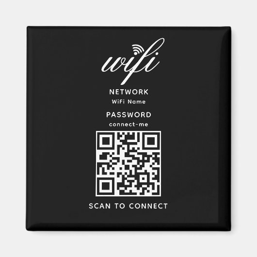 QR Code Wifi Internet Wachtwoord Zwart Magneet (Voorkant)