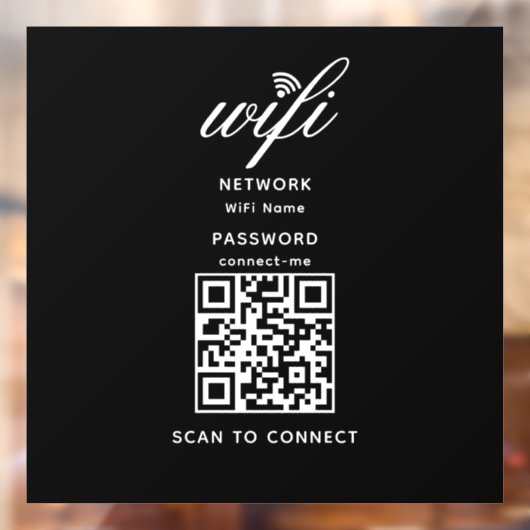 QR-code Wifi Internet Wachtwoord Zwart Raamsticker (Vel 2)