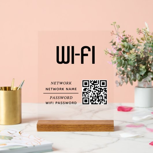 QR-code Wifi Netwerknaam & Wachtwoord Acryl Bord (Huwelijk)