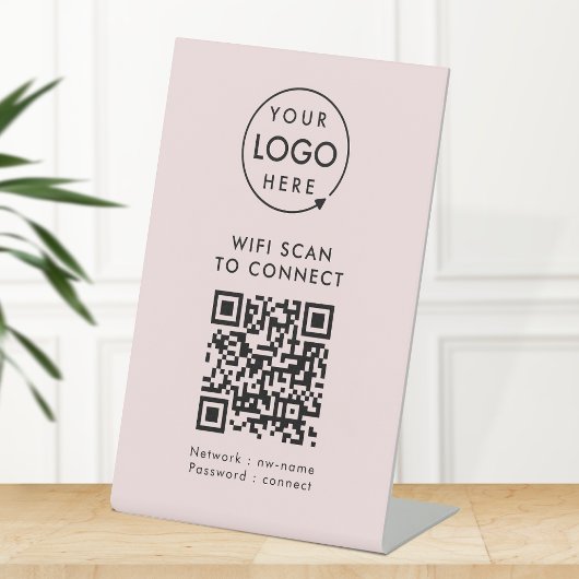 QR-code Wifi | Roze zakelijke Logo internetverbind Reclamebord Met Voetstuk