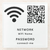 QR Code WiFi Wachtwoord & Netwerk Gepersonaliseerd Glazen Onderzetter (Voorkant)